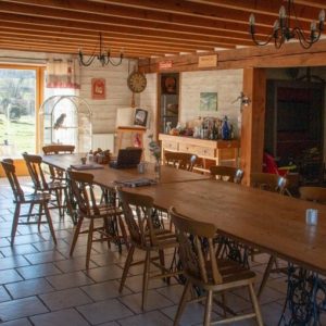 Salle à manger, espace détente, jeux, TV, cheminée